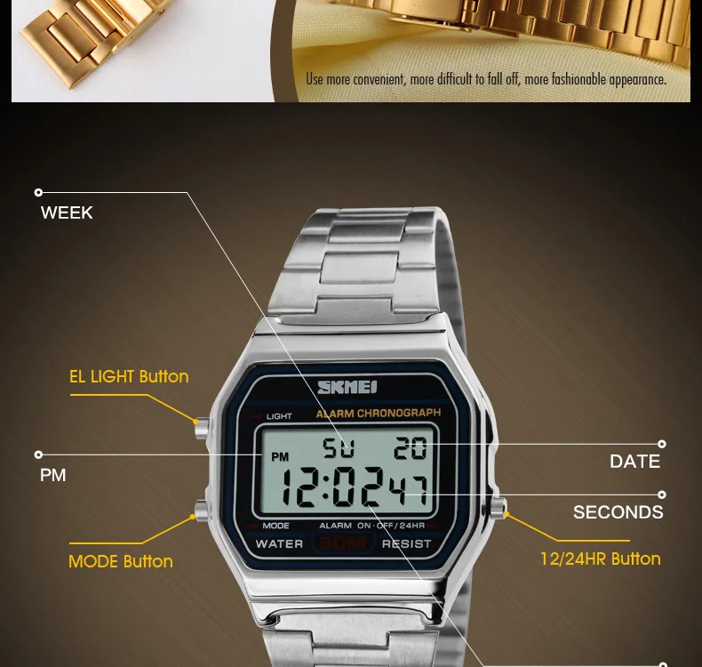 New Business Men Retro Watch Waterproof Electronic Watch Fashion Personality's Watch Thin Strip Relogio Masculino Digital SKMEI