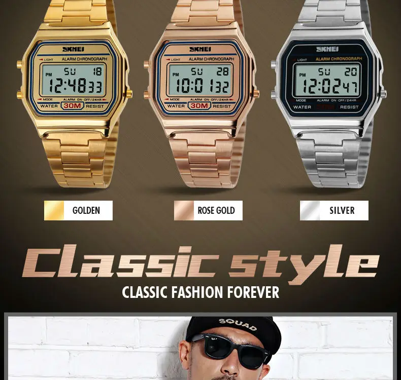 New Business Men Retro Watch Waterproof Electronic Watch Fashion Personality's Watch Thin Strip Relogio Masculino Digital SKMEI