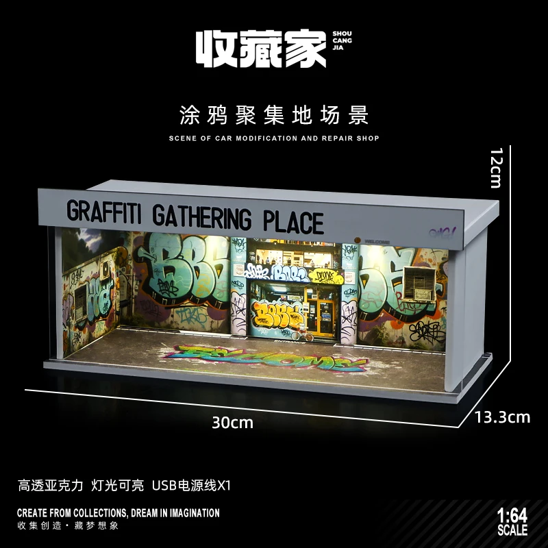 1/64 Model Parking Space Car Parking Space with lights Simulated decoration scene (figures and cars not included)