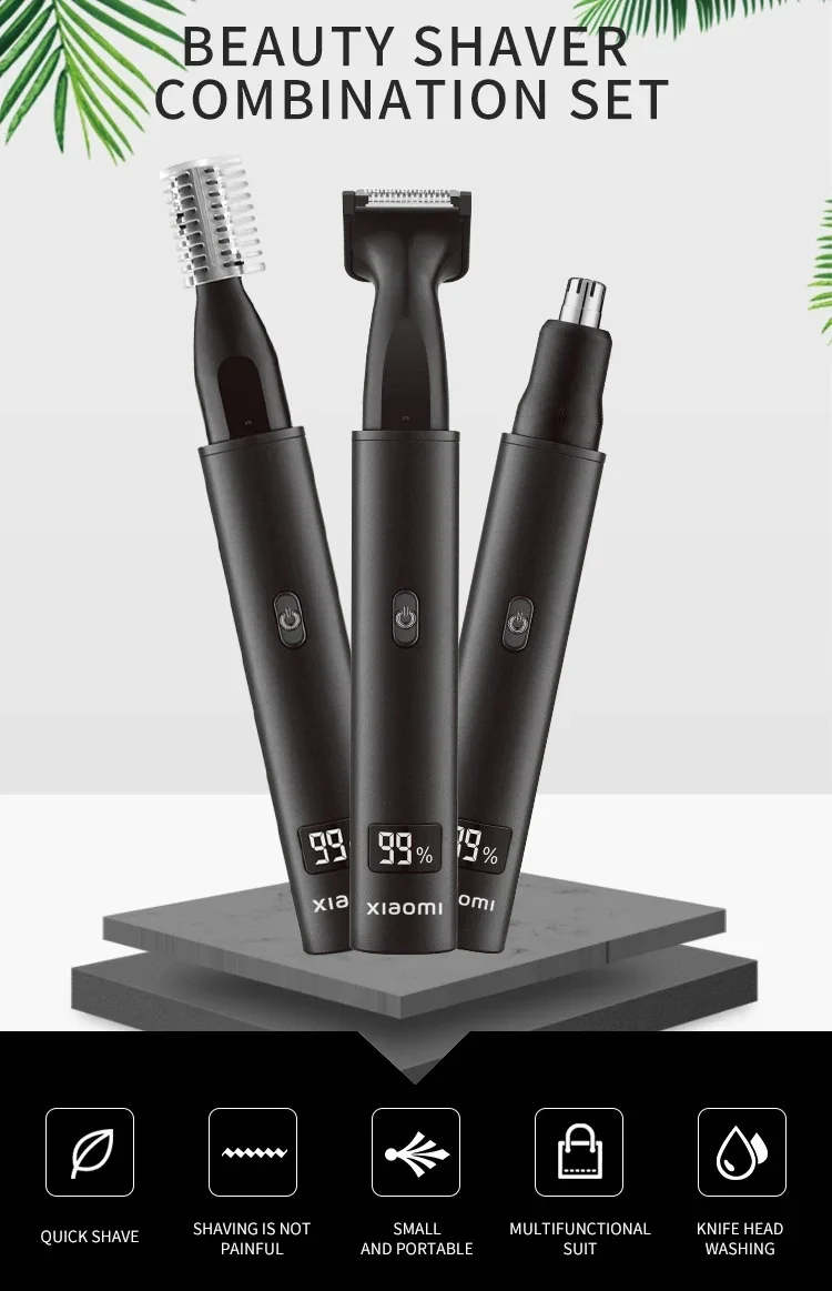 2025 XIAOMI New 3 in 1 Electric Rechargeable Nose Ear Hair Trimmer for Men Painless Sideburns Eyebrows Beard Hair Clipper Shaver