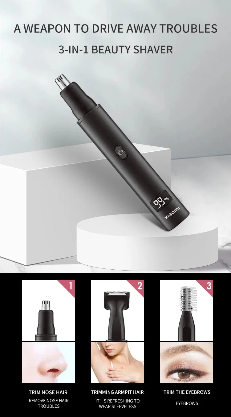 2025 XIAOMI New 3 in 1 Electric Rechargeable Nose Ear Hair Trimmer for Men Painless Sideburns Eyebrows Beard Hair Clipper Shaver