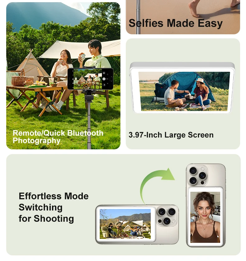 Magnetic Phone Monitor - Real-Time Selfie/Rear Cam - 4K Streaming Assistant - Wide Angle - Fits Most Phones