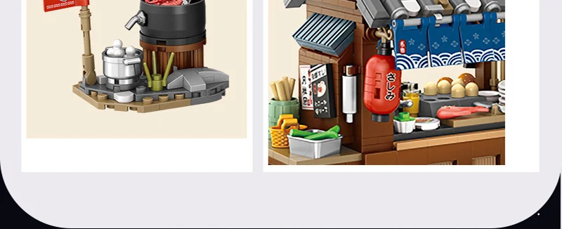 Street View Series Building blocks Izakaya Shaved Ice Shop Takoyaki Shop Coffee shop Panda Tea House model children's gift