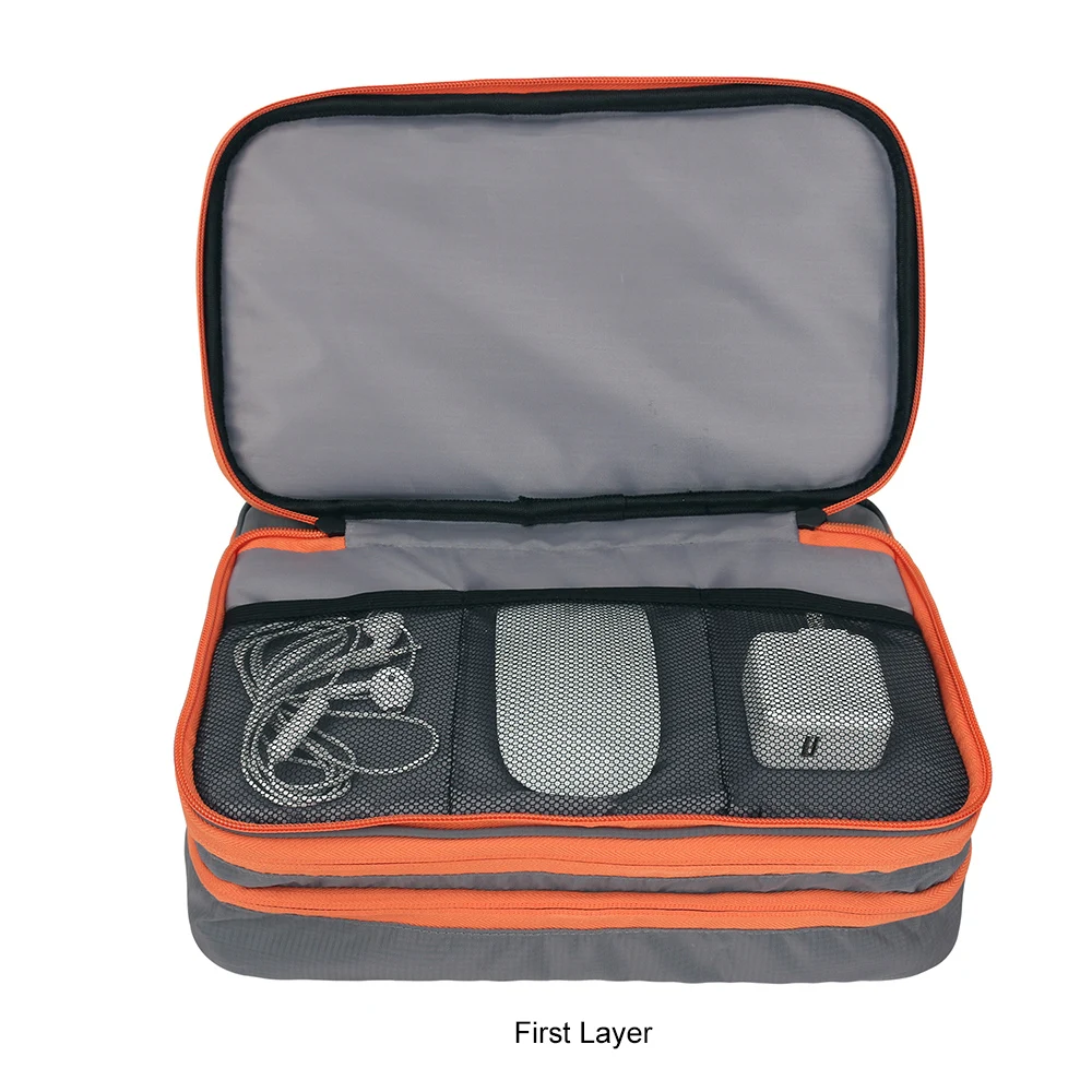 Multi Layer Electronic Accessories Organizer, Storage Handbag with Front Pocket Travel Cable Organizer Large Capacity for iPad