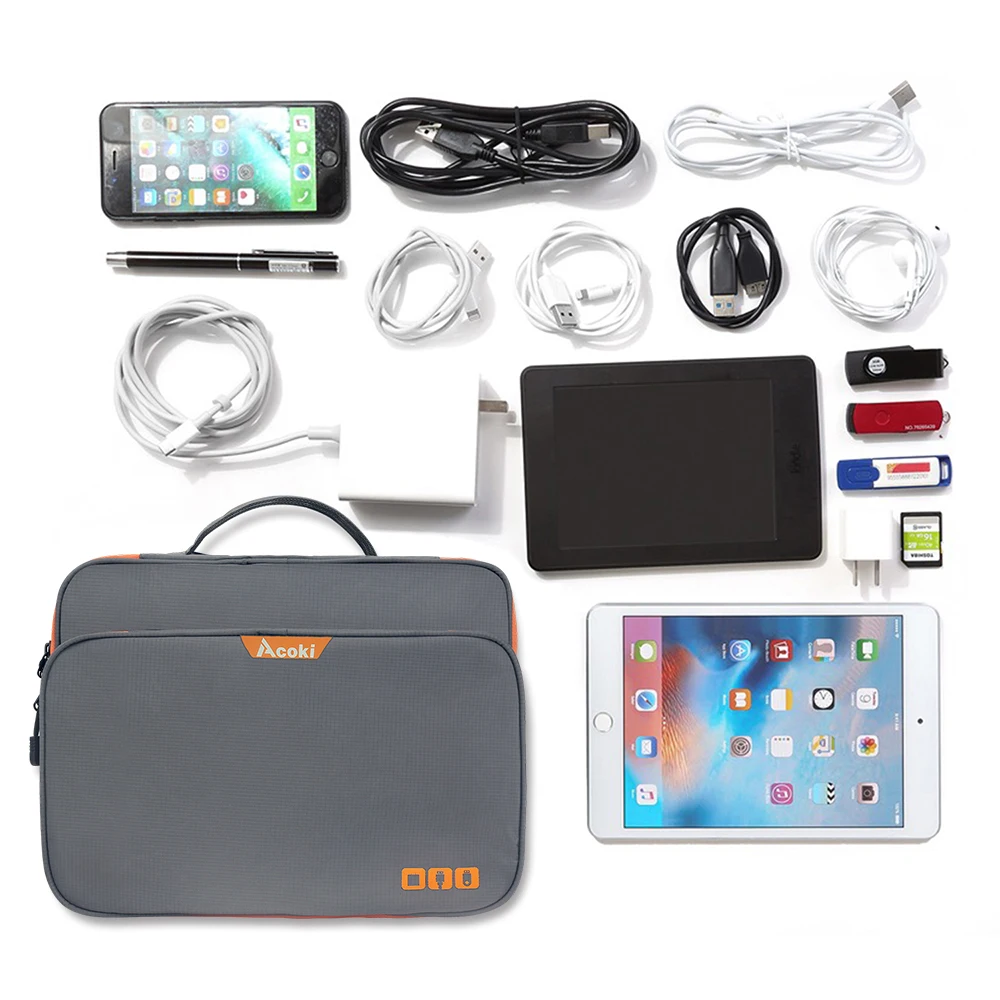 Multi Layer Electronic Accessories Organizer, Storage Handbag with Front Pocket Travel Cable Organizer Large Capacity for iPad