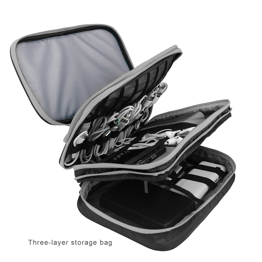 Multi Layer Electronic Accessories Organizer, Storage Handbag with Front Pocket Travel Cable Organizer Large Capacity for iPad