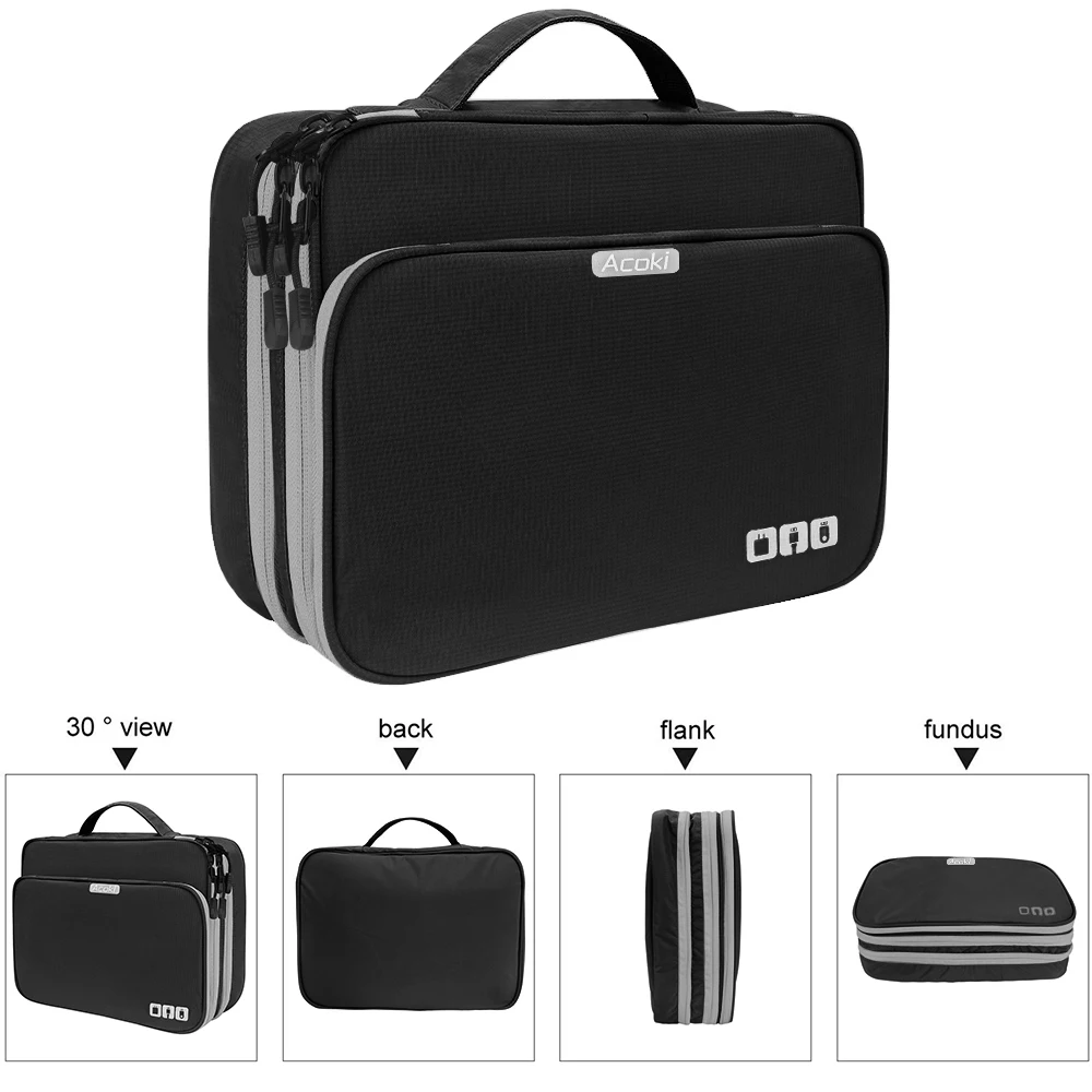 Multi Layer Electronic Accessories Organizer, Storage Handbag with Front Pocket Travel Cable Organizer Large Capacity for iPad