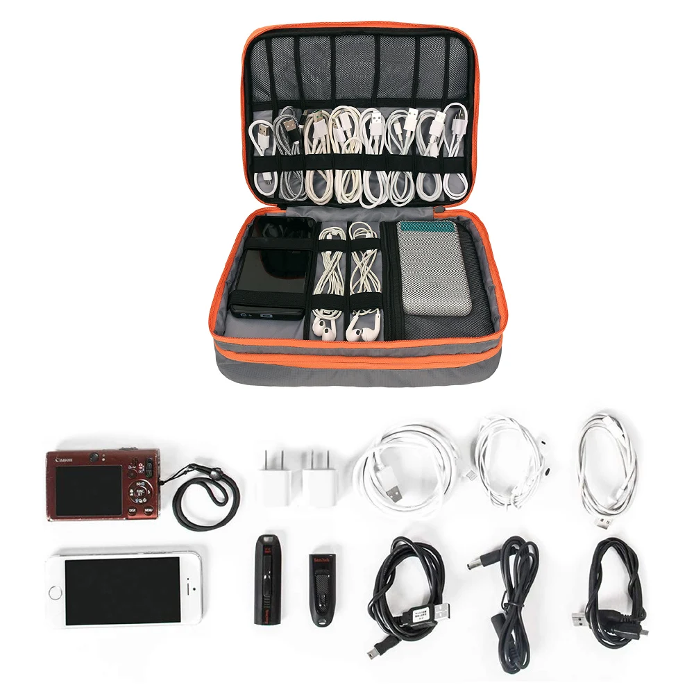 Multi Layer Electronic Accessories Organizer, Storage Handbag with Front Pocket Travel Cable Organizer Large Capacity for iPad