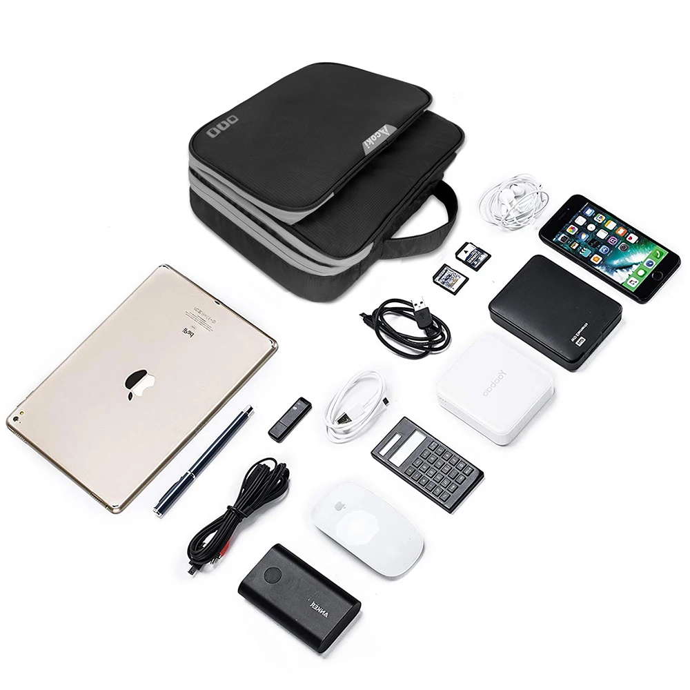 Multi Layer Electronic Accessories Organizer, Storage Handbag with Front Pocket Travel Cable Organizer Large Capacity for iPad