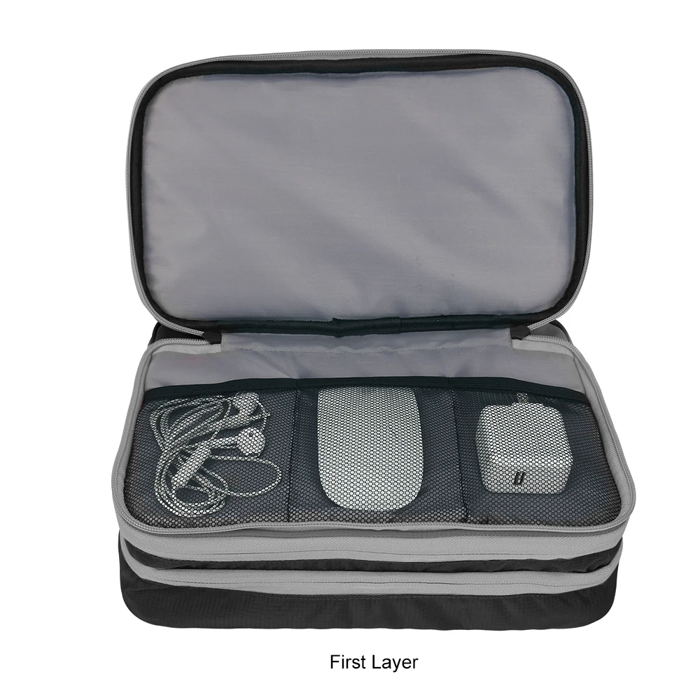 Multi Layer Electronic Accessories Organizer, Storage Handbag with Front Pocket Travel Cable Organizer Large Capacity for iPad