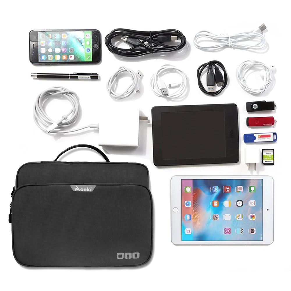 Multi Layer Electronic Accessories Organizer, Storage Handbag with Front Pocket Travel Cable Organizer Large Capacity for iPad