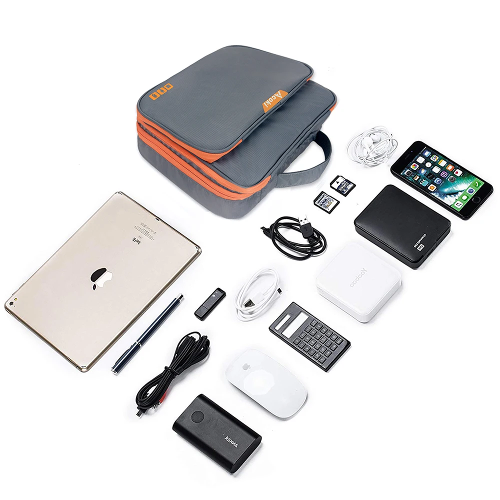 Multi Layer Electronic Accessories Organizer, Storage Handbag with Front Pocket Travel Cable Organizer Large Capacity for iPad