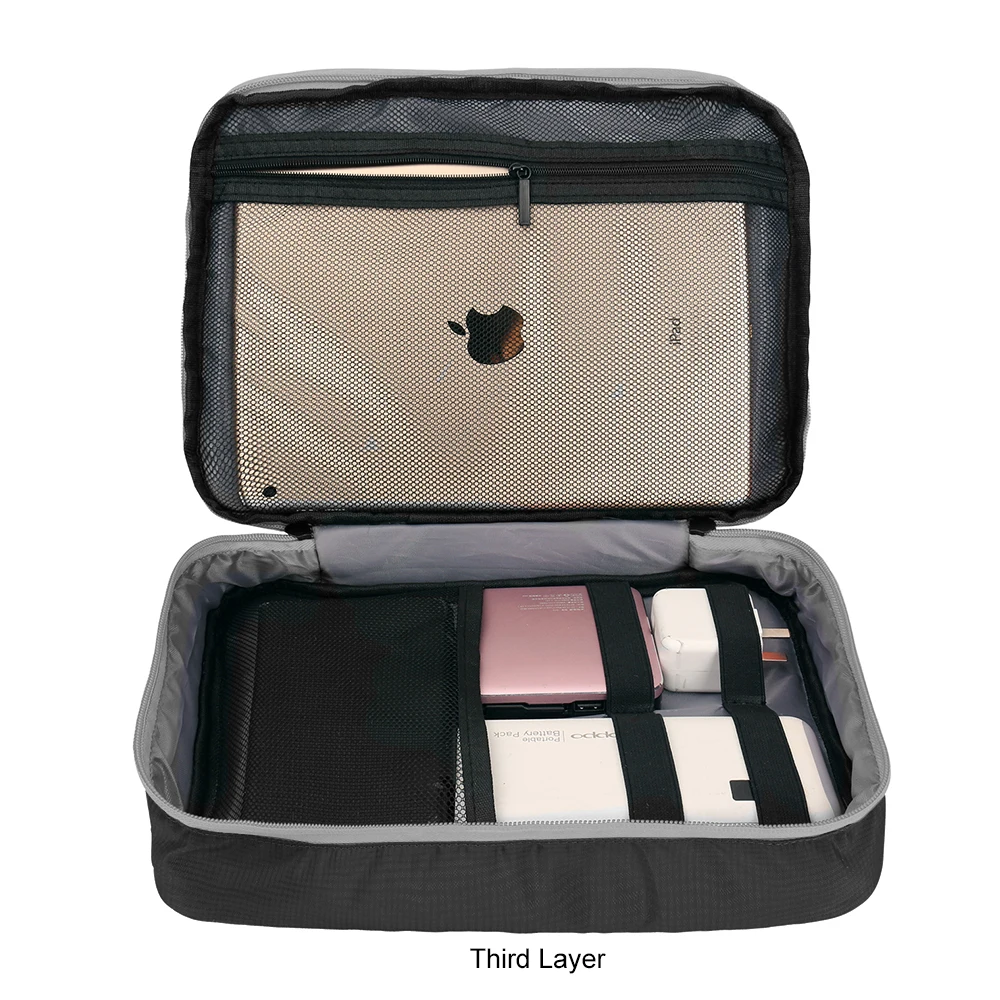 Multi Layer Electronic Accessories Organizer, Storage Handbag with Front Pocket Travel Cable Organizer Large Capacity for iPad