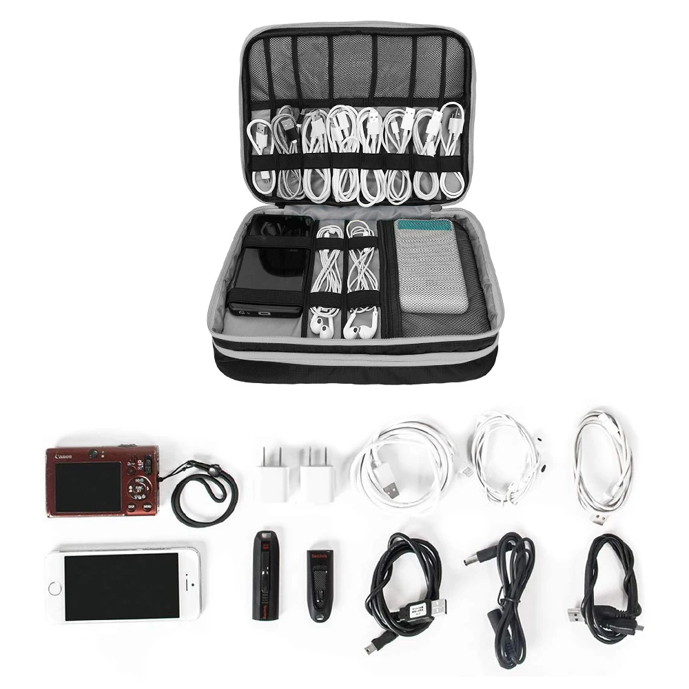 Multi Layer Electronic Accessories Organizer, Storage Handbag with Front Pocket Travel Cable Organizer Large Capacity for iPad