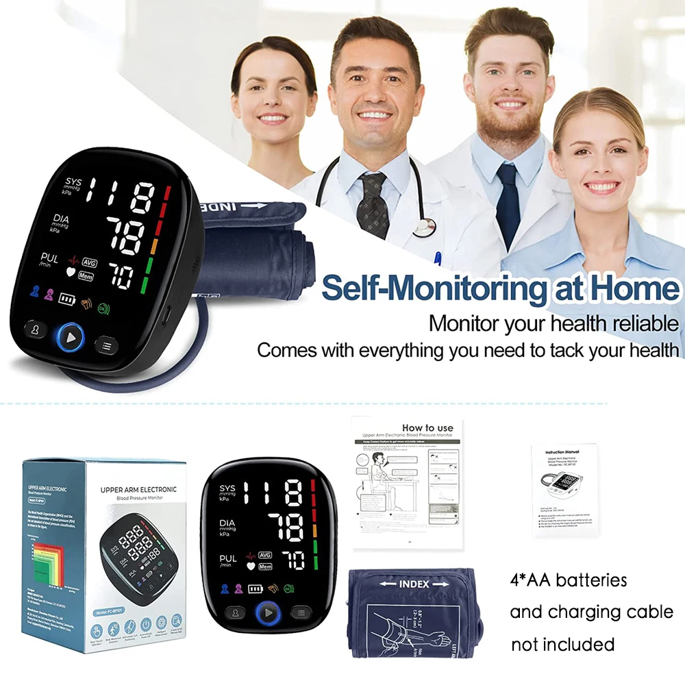 Kingclinic Blood Pressure Monitor Upper Arm Automatic BP Cuff Machine with LED Display for Home Use Health Care