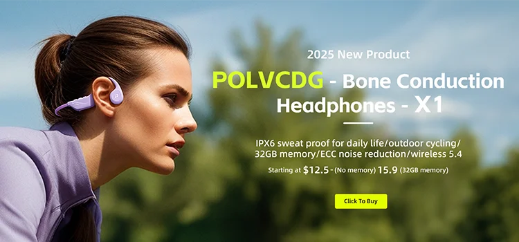 POLVCDG bone conduction swimming earphones IPX8 waterproof 32GB memory Bluetooth 5.4 silicone material 2025 new product x16