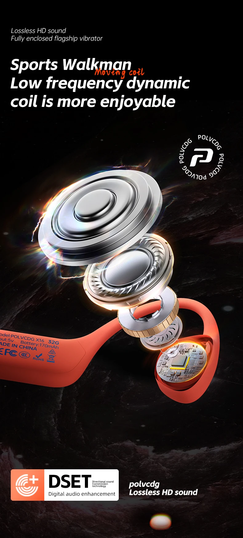 POLVCDG bone conduction swimming earphones IPX8 waterproof 32GB memory Bluetooth 5.4 silicone material 2025 new product x16