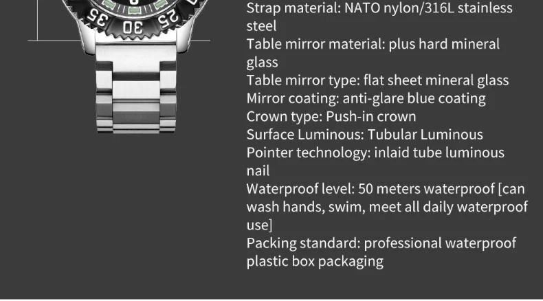 ADDIESDIVE Fashion Men's Analog Watches 50m Waterproof Luminous Tube Nylon Sports Men Military Wristwatches Quartz Watch For Men
