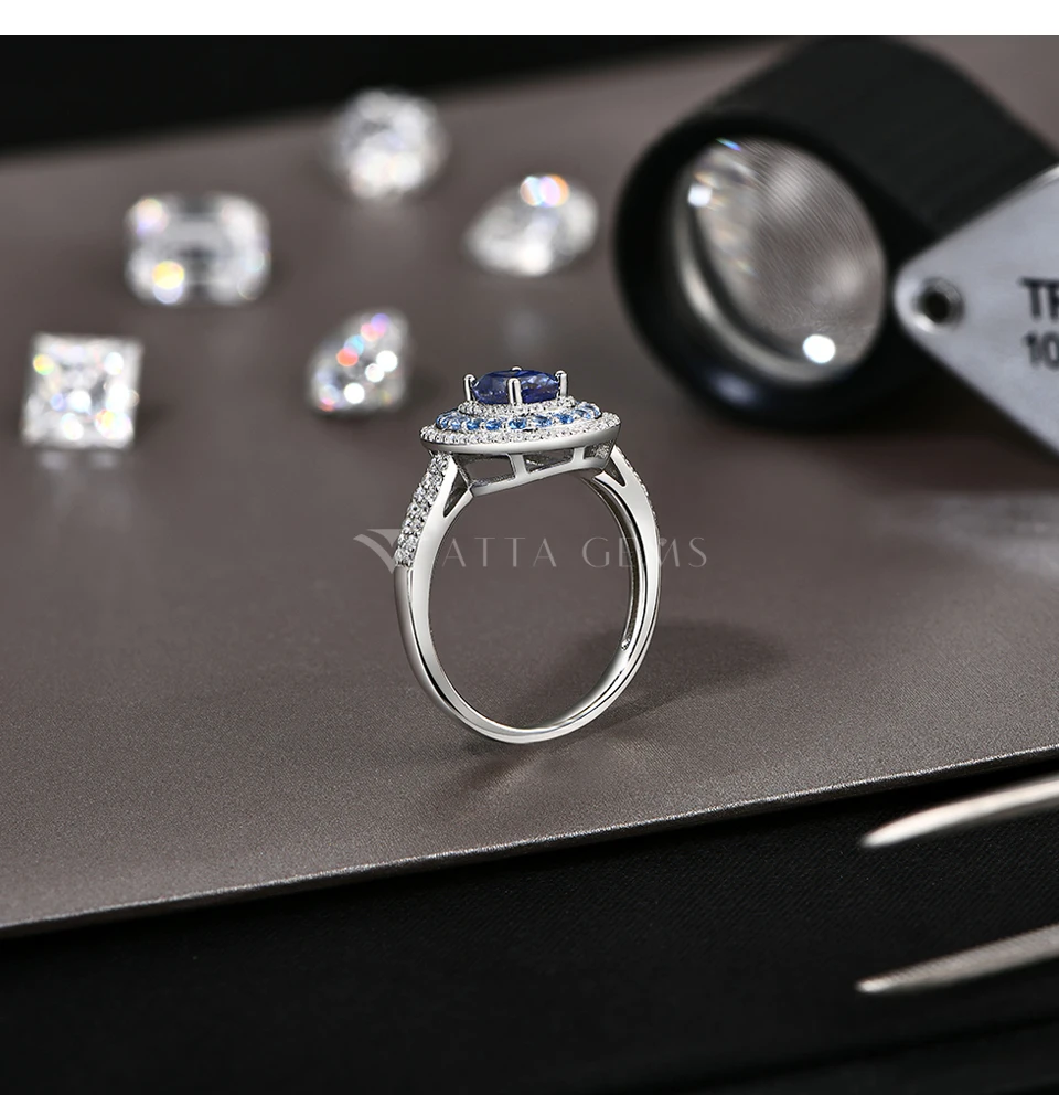 ATTAGEMS Blue Moissanite Women Rings Oval Cut 1.0CT Real S925 Sterling Silver Jewelry For Wedding Engagement Ring With Certified