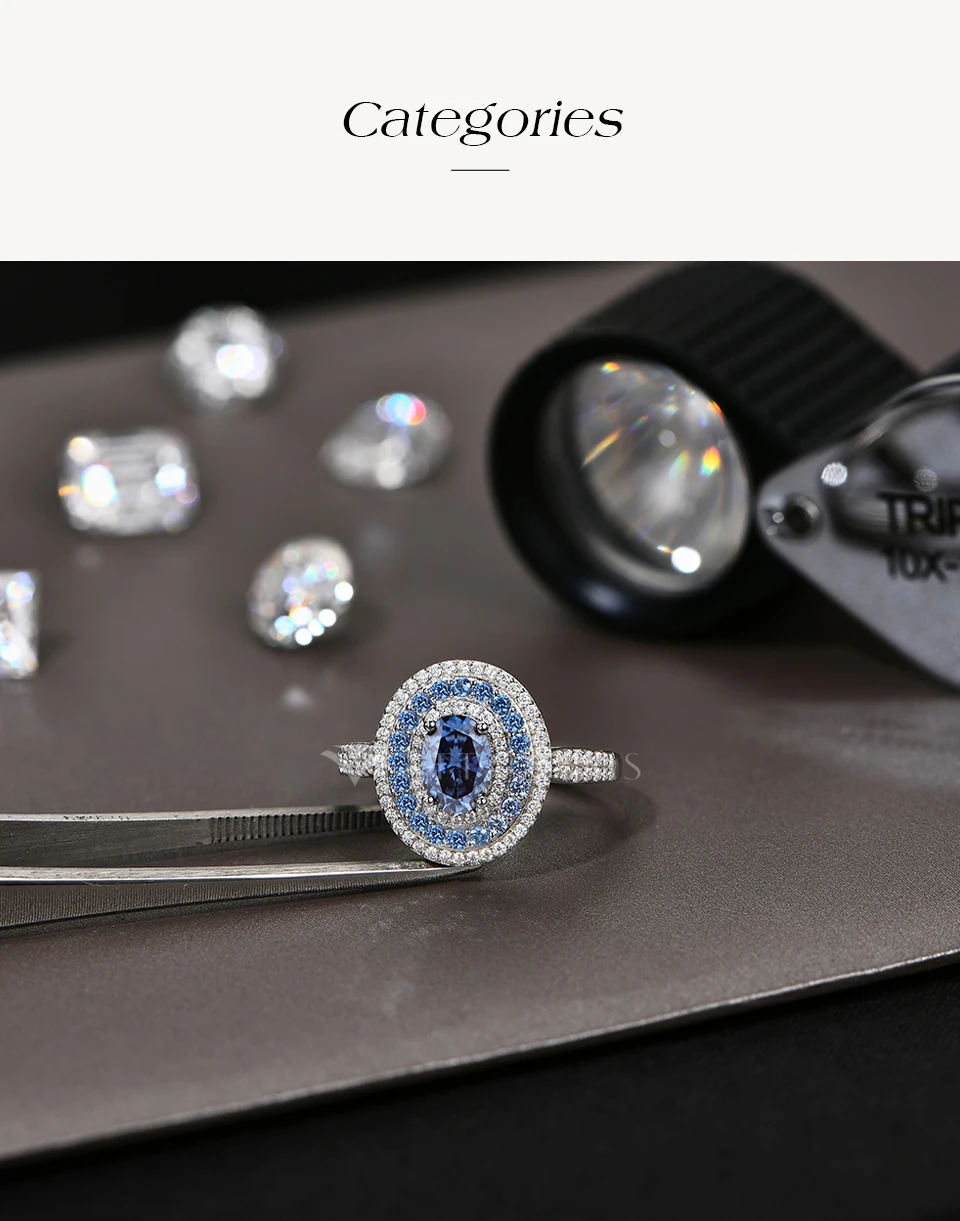 ATTAGEMS Blue Moissanite Women Rings Oval Cut 1.0CT Real S925 Sterling Silver Jewelry For Wedding Engagement Ring With Certified