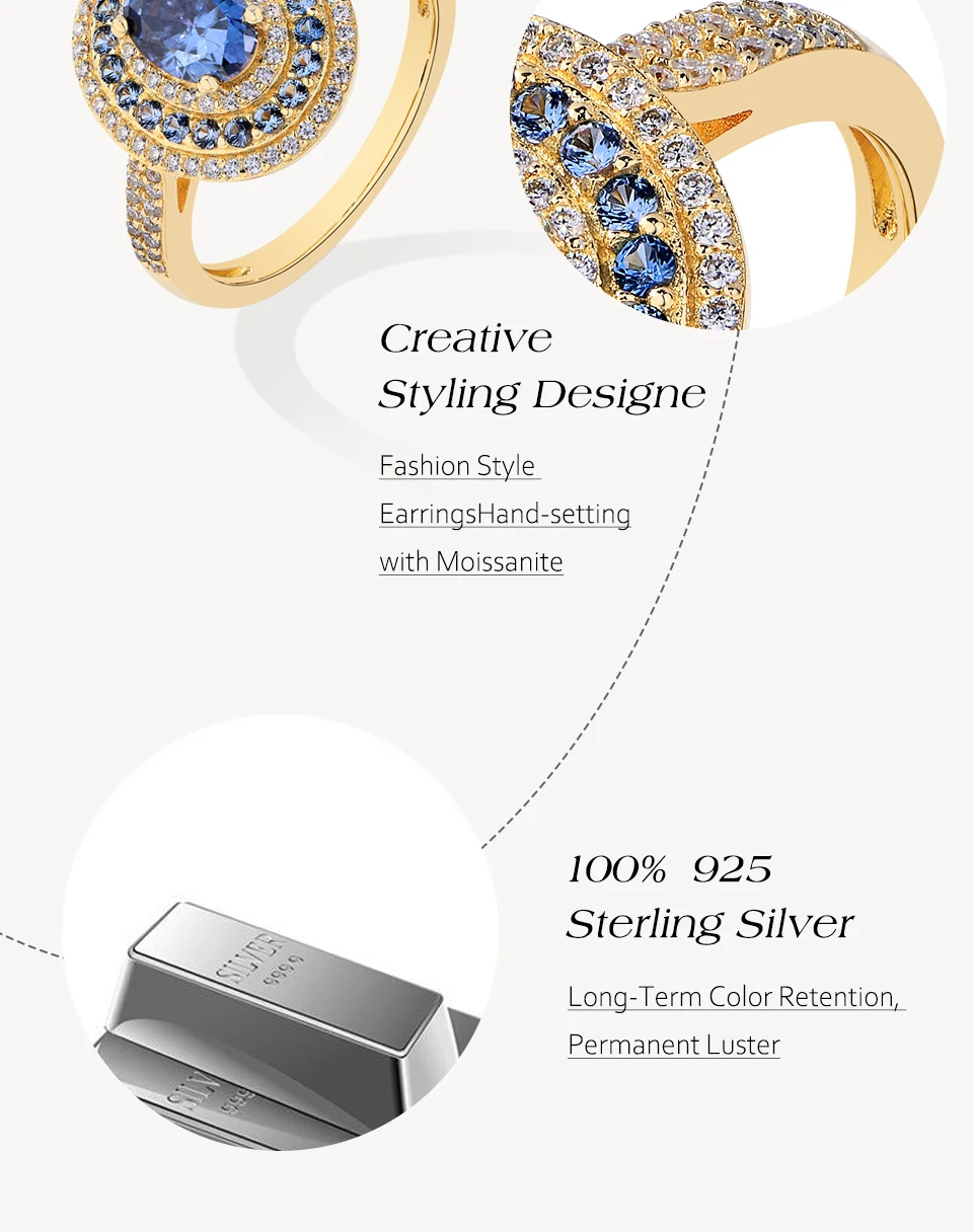 ATTAGEMS Blue Moissanite Women Rings Oval Cut 1.0CT Real S925 Sterling Silver Jewelry For Wedding Engagement Ring With Certified