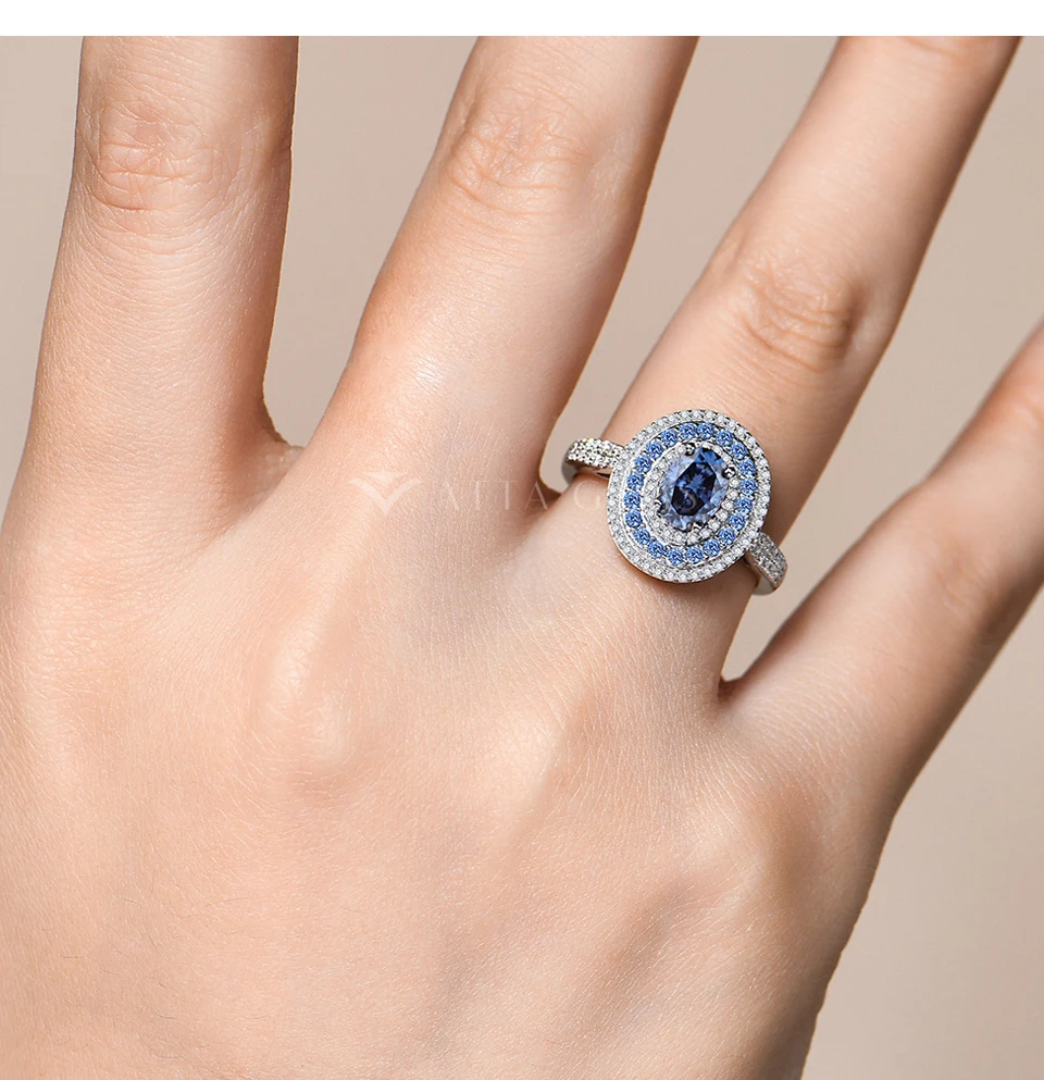 ATTAGEMS Blue Moissanite Women Rings Oval Cut 1.0CT Real S925 Sterling Silver Jewelry For Wedding Engagement Ring With Certified