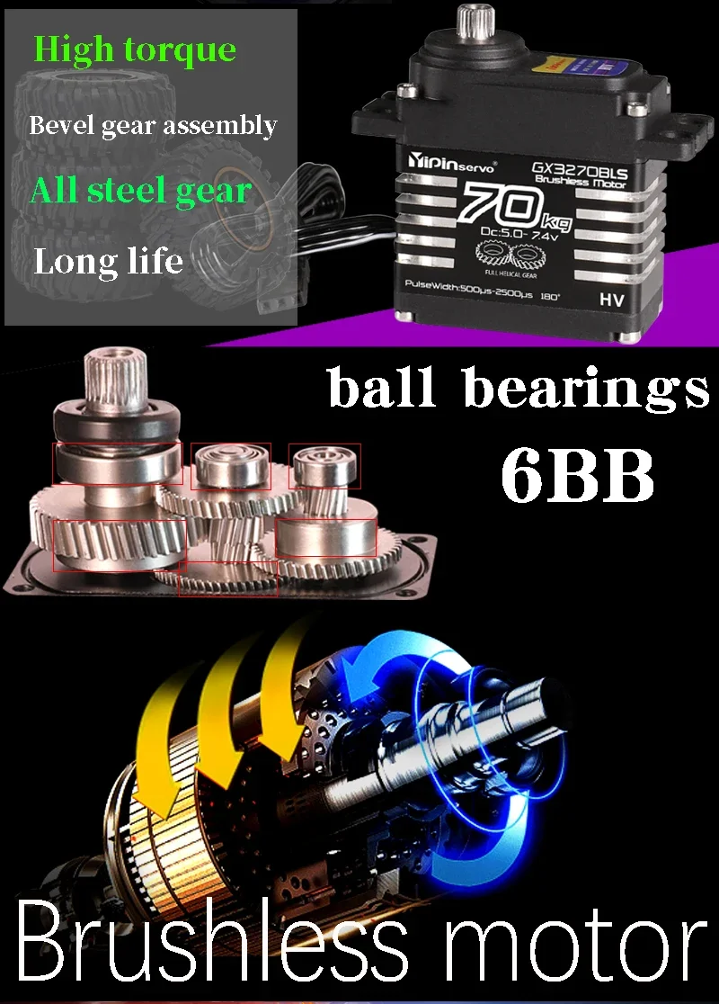 Waterproof IP68 Servo 35kg/40kg/55kg/60kg/70KG All Steel Helical Gear Digital Servos For RC Accessories 1/8 1/10 Rc Toy Car
