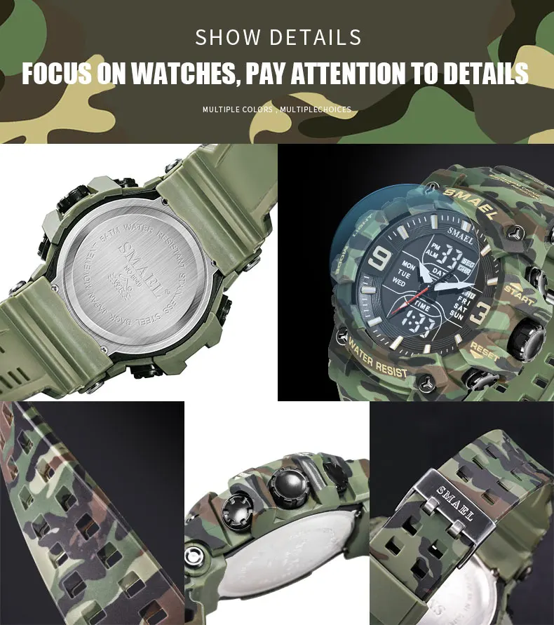 Military Watches Men Sport Watch Waterproof Alarm Clock Dual Time Wristwatches Digital 8049B Army Watches Military