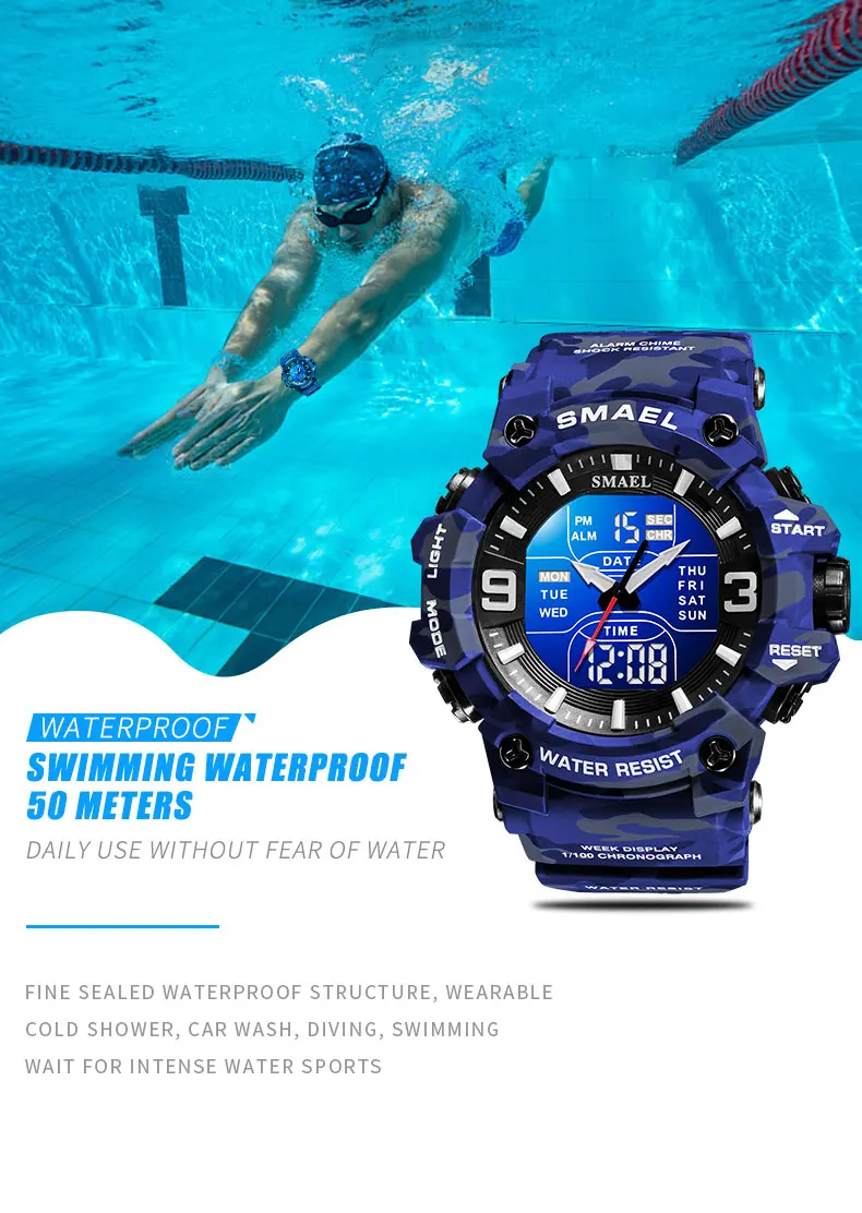 Military Watches Men Sport Watch Waterproof Alarm Clock Dual Time Wristwatches Digital 8049B Army Watches Military