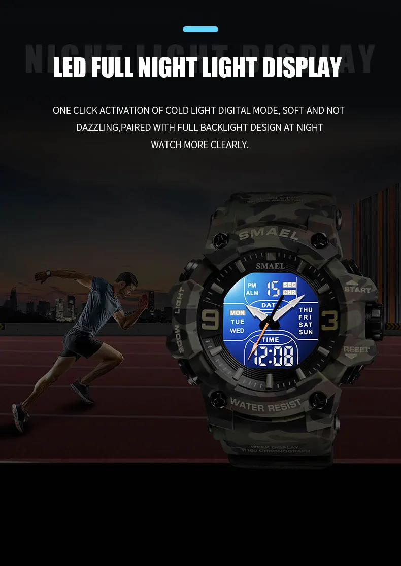 Military Watches Men Sport Watch Waterproof Alarm Clock Dual Time Wristwatches Digital 8049B Army Watches Military