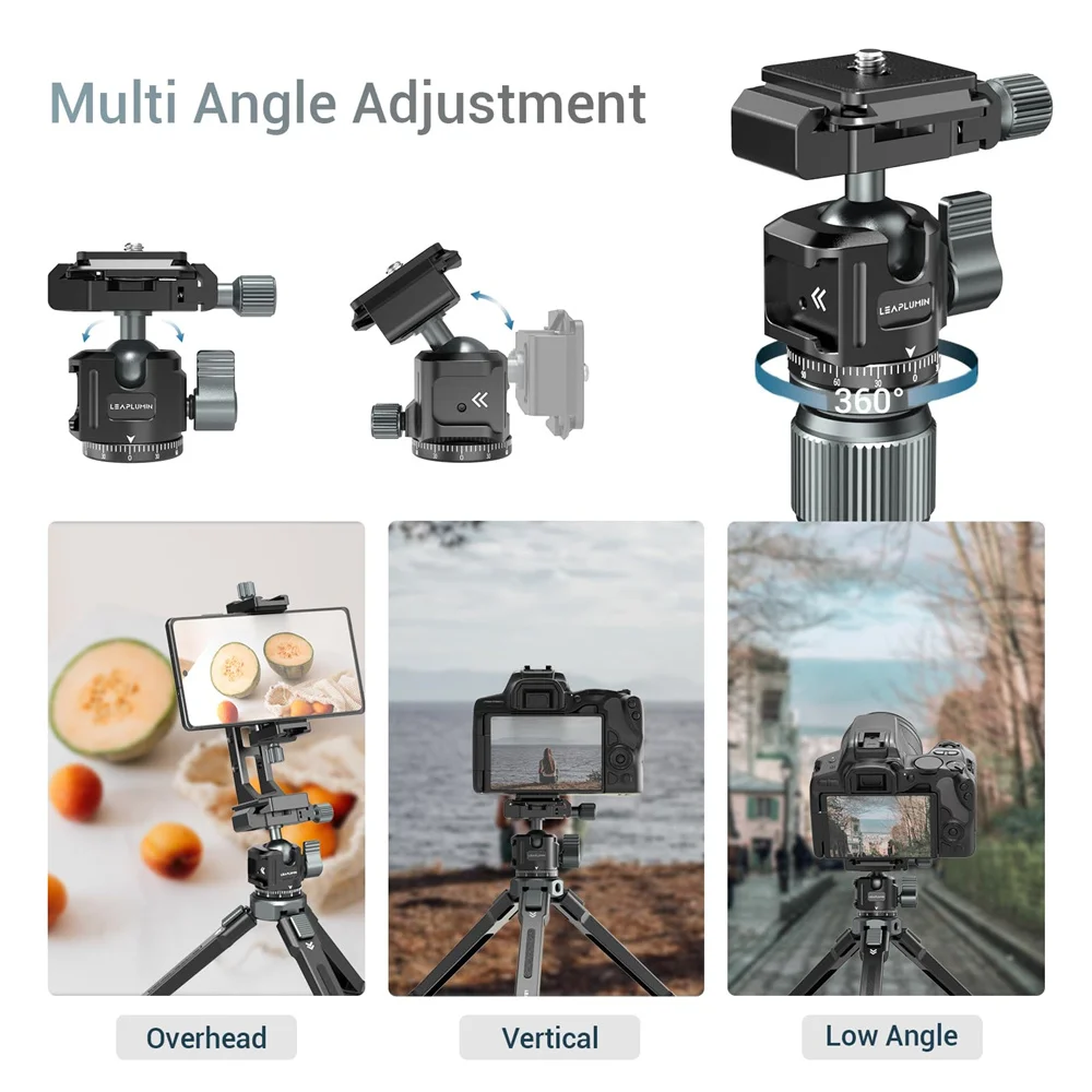 Quick Release Aluminum Tripod Ball Head w Arca Swiss +Cold Shoe Camera Mount for DSLR Camera Monitor Mic Light Tripod Photograph