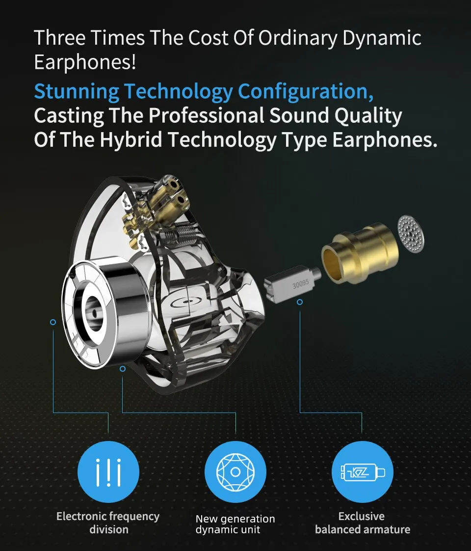 KZ ZSN PRO 1BA 1DD Hybrid Drive In Ear Earphones HIFI Metal Bass Earbud Sport Music Headset Replaceable
