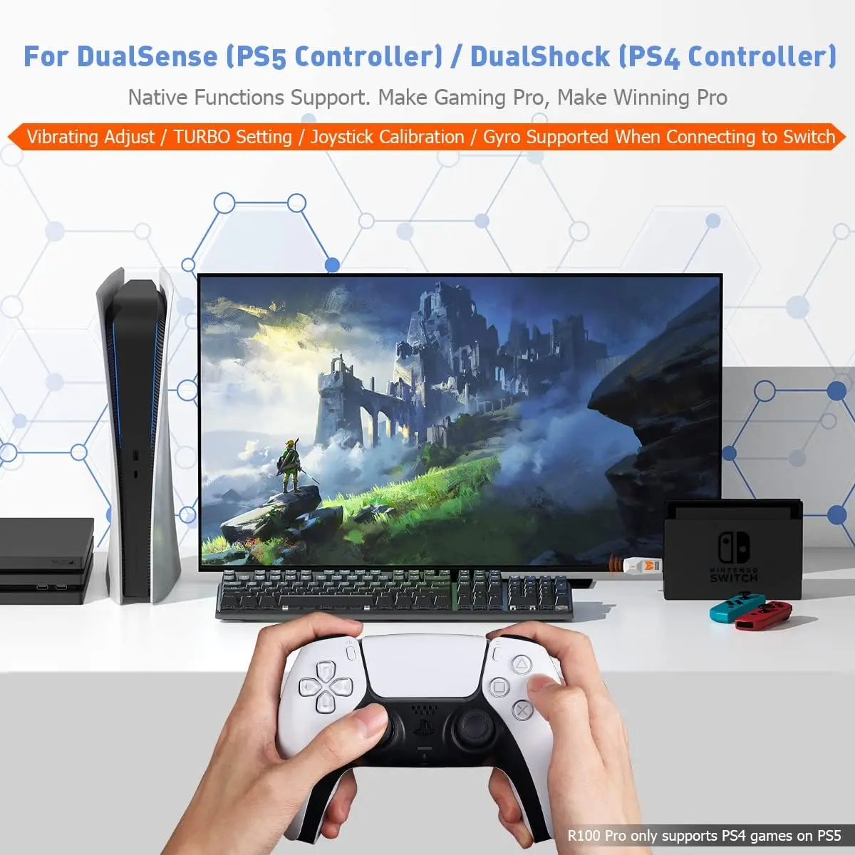 BIGBIG WON R100 Pro Wireless Adapter for Xbox One X S Controller Series X S Controller Elite Series 2 PS5 PS4 Switch Controller
