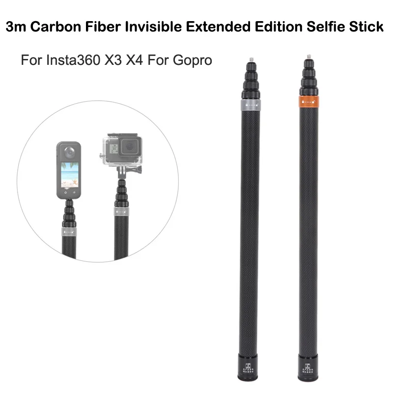 3M Spiral Carbon Fiber Selfie Stick Bullet Time Panoramic Motion Camera Invisible Stick Suitable for Insta 360 X3 X4 ONE RS, GO