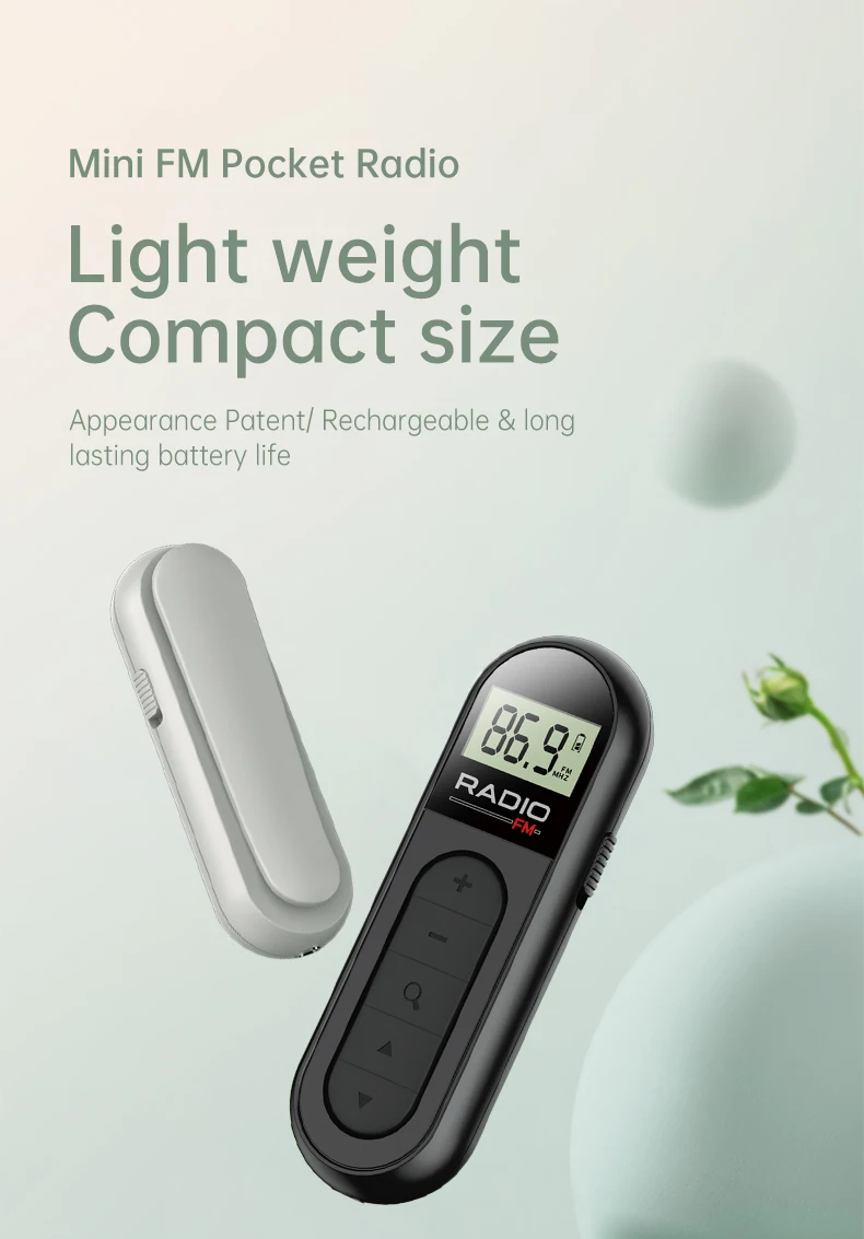 FM Portable Radio, Rechargeable Pocket Radio with Best Reception Digital Tuning, LCD Screen,Belt Clip, Stereo Sound Earphone Jac