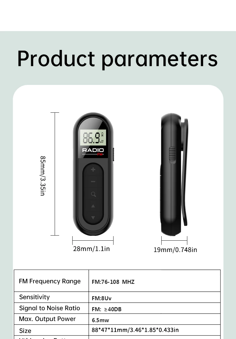 FM Portable Radio, Rechargeable Pocket Radio with Best Reception Digital Tuning, LCD Screen,Belt Clip, Stereo Sound Earphone Jac