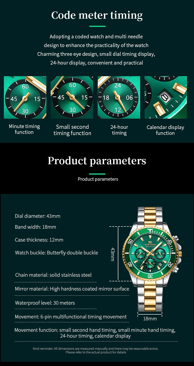 Multifunctional Mens Quartz Watch Luxury Water Night Glow Business Style Diver Series Stainless Steel Leisure Fashion Wristwatch