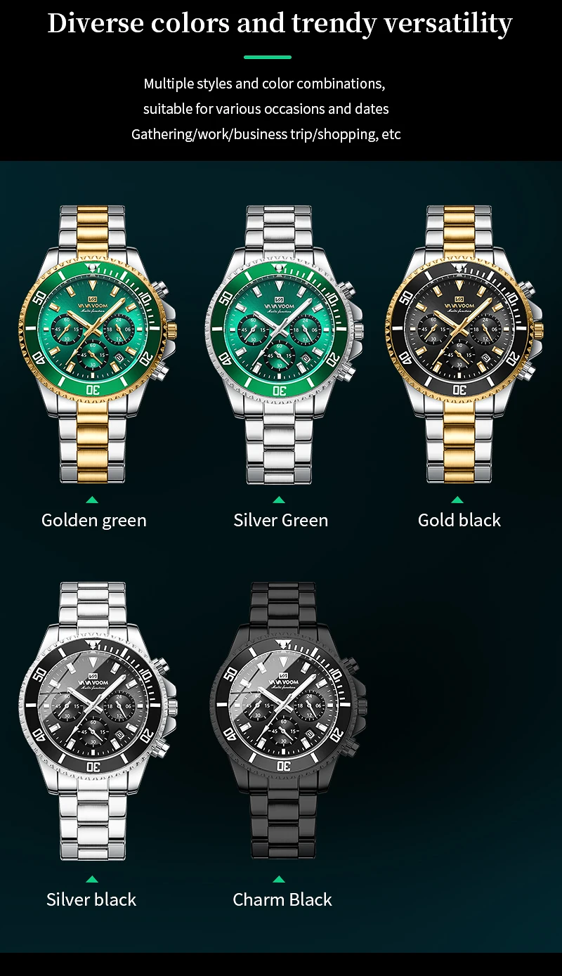 Multifunctional Mens Quartz Watch Luxury Water Night Glow Business Style Diver Series Stainless Steel Leisure Fashion Wristwatch