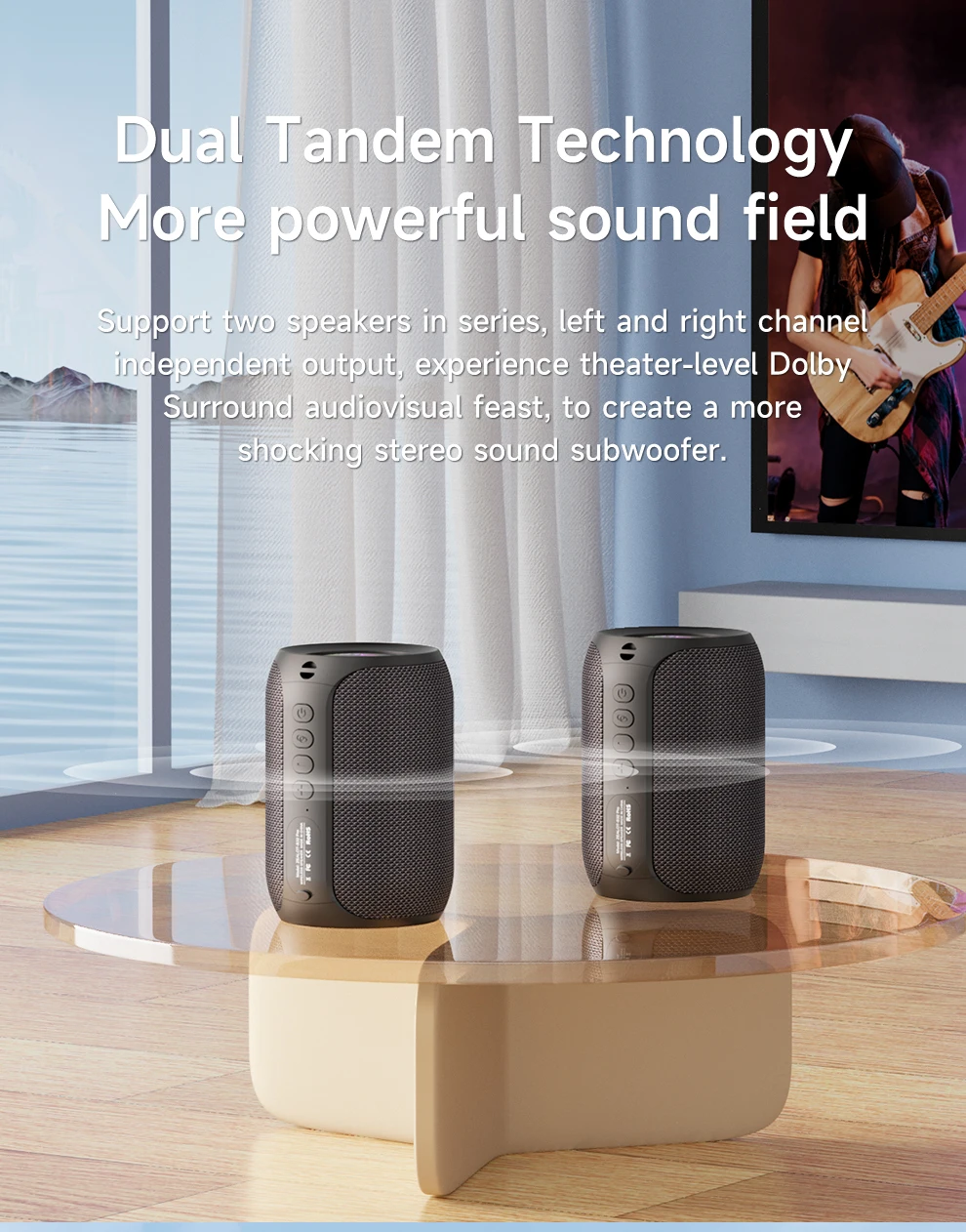 ZEALOT-S32PRO 15W Portable Bluetooth 5.2 Speaker Outdoor Waterproof Wireless TWS Mini Column Box Speaker Outdoor TF Card