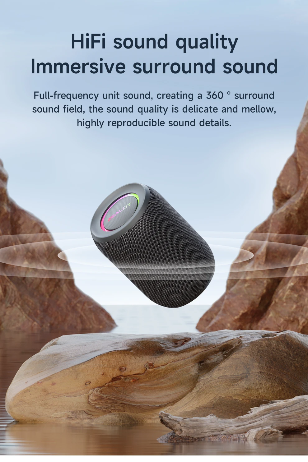 ZEALOT-S32PRO 15W Portable Bluetooth 5.2 Speaker Outdoor Waterproof Wireless TWS Mini Column Box Speaker Outdoor TF Card