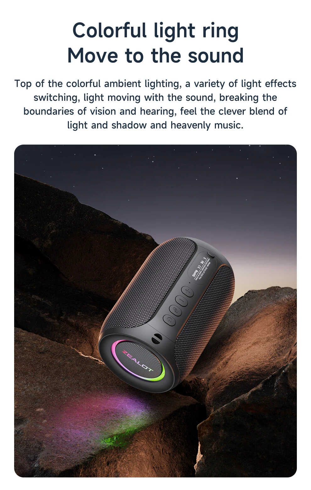 ZEALOT-S32PRO 15W Portable Bluetooth 5.2 Speaker Outdoor Waterproof Wireless TWS Mini Column Box Speaker Outdoor TF Card