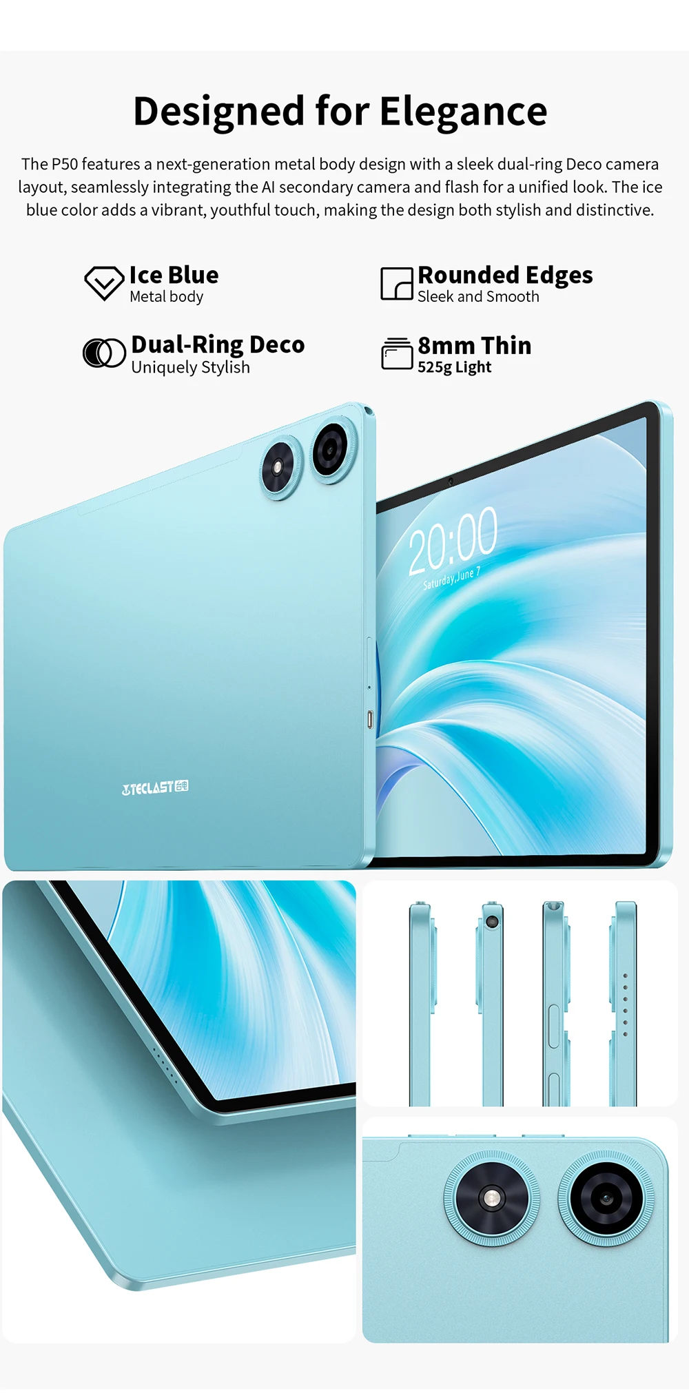 Teclast P50 Tablet 11" 90Hz Max.20GB RAM 128GB ROM Unisoc T606 Octa Cores 7000mAh Battery Android 15 Tablets LTE(4G)