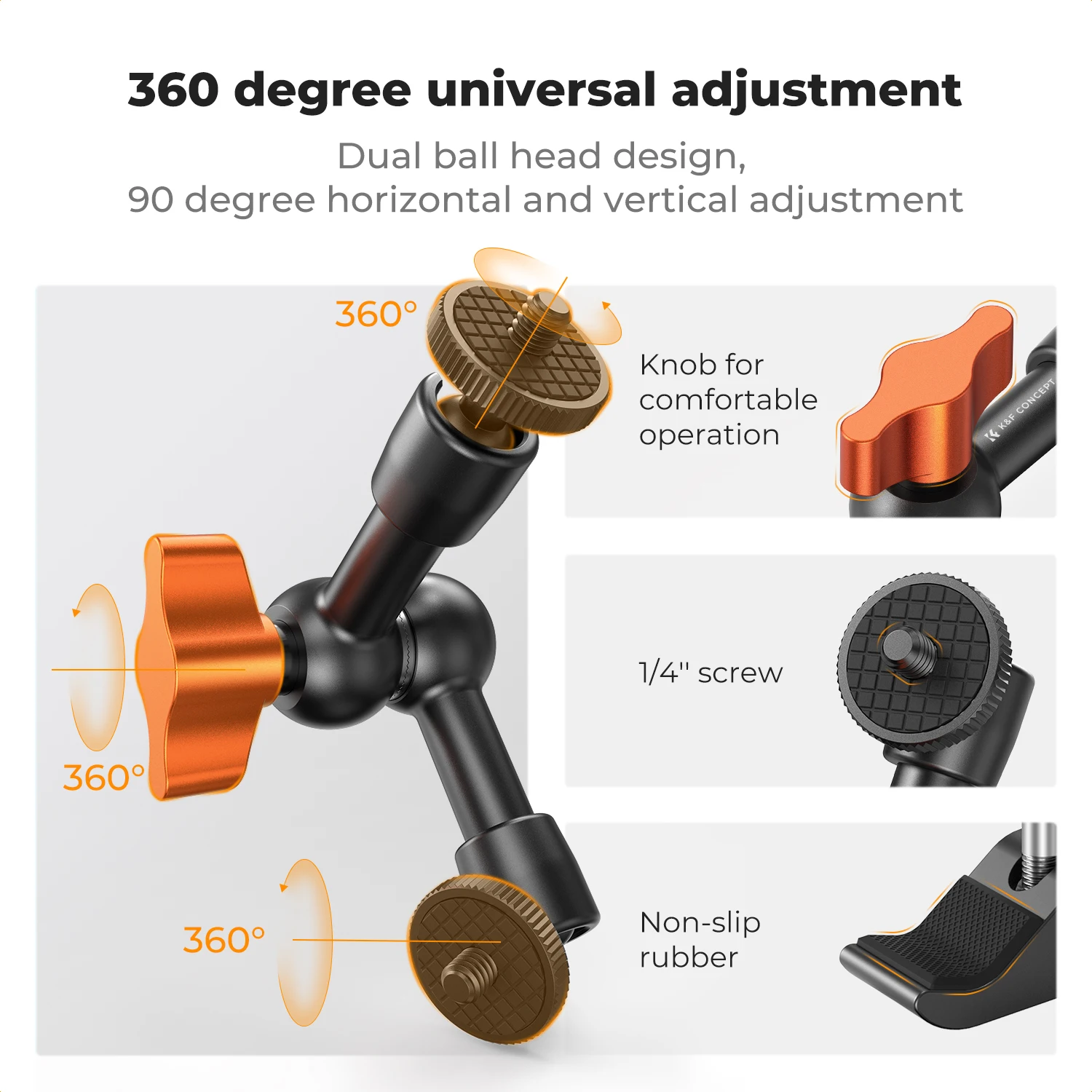 K&F CONCEPT Magic Arm Super Clamp Kit with 1/4" & 3/8" Thread Screw Articulating Friction Arm Cold Shoe Clamp Mount for Monitor