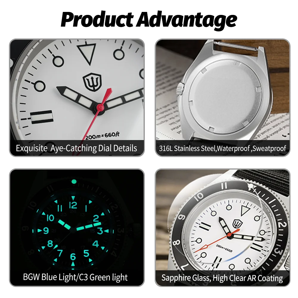 Watchdives WD1972 Quartz Watch VH31 Sweep Seconds Movement Sapphire Crystal BGW9 Luminous 20Bar Waterproof Wristwatch