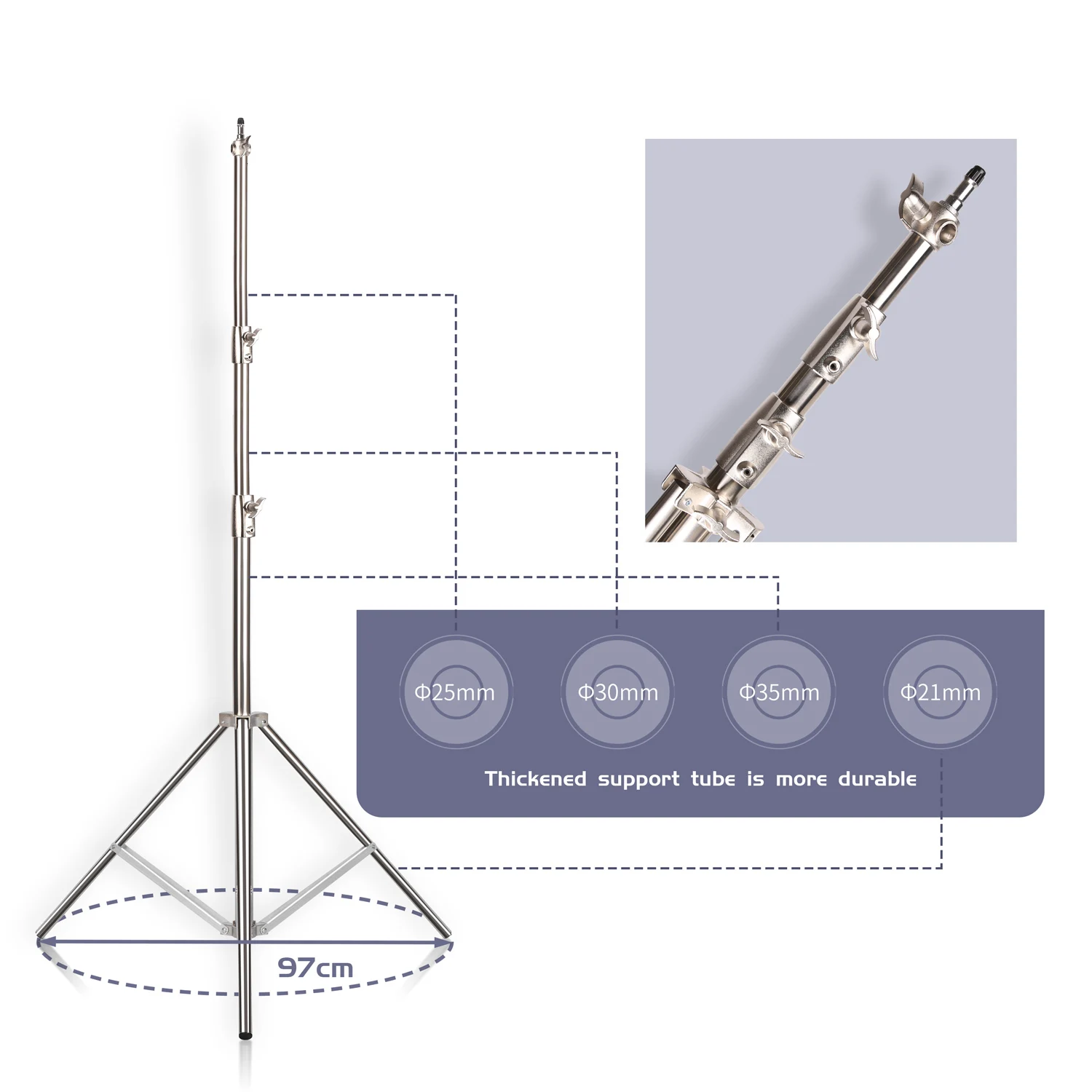 290cm Air Pressure Tripod Bearing 10kg for Camera Stainless Steel Light Stand For Ring Light Live Youtube and Photography Soft