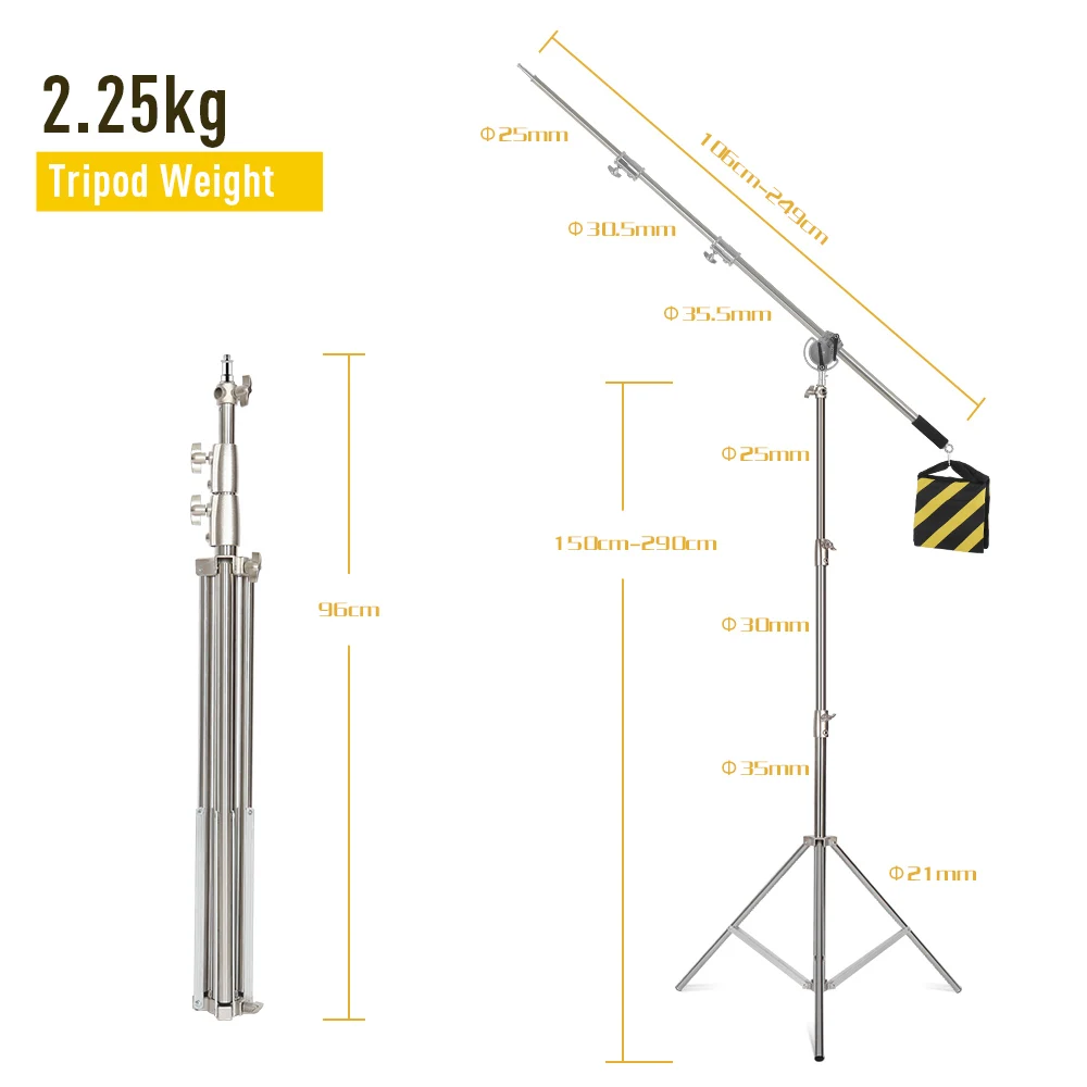 290cm Air Pressure Tripod Bearing 10kg for Camera Stainless Steel Light Stand For Ring Light Live Youtube and Photography Soft