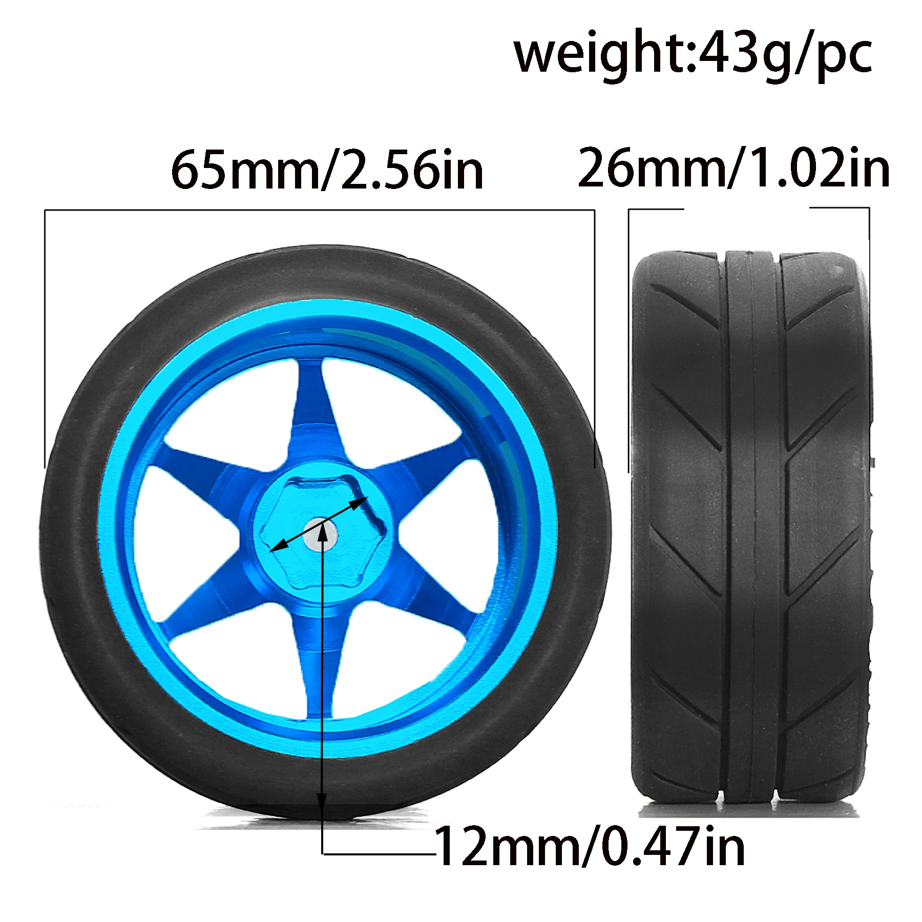 RED SPIDER 65mm Wheel Tyres Tires 12mm Hex Blue Rim Durable Rubber for 1/10 1/12 1/14 RC Car Racing Competitable Wltoys 144001
