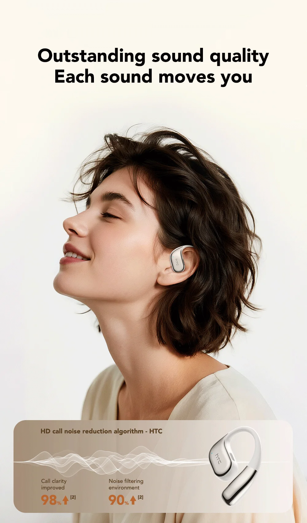 HTC NE39 AI Translate Earphone Wireless Bluetooth Earphones Long Battry Life TWS Sport Open Ear Headphones With Mic HD Call