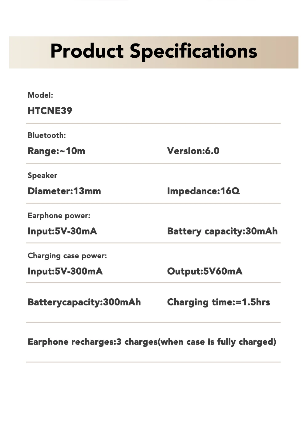 HTC NE39 AI Translate Earphone Wireless Bluetooth Earphones Long Battry Life TWS Sport Open Ear Headphones With Mic HD Call