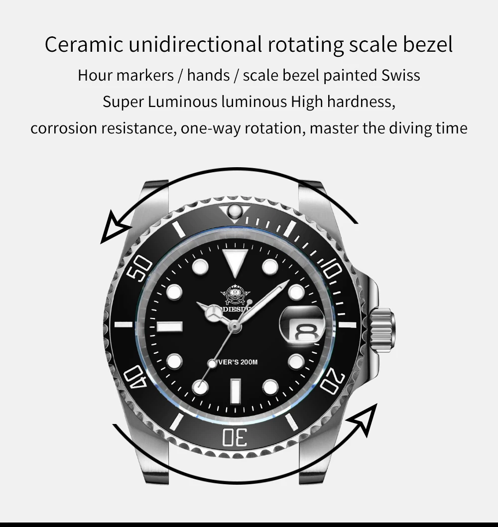 ADDIESDIVE Classic Men's Business and Leisure Quartz Watch 200m Waterproof 316L Stainless Steel Sports Night Light Diving Watch